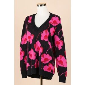 Sz S Cabi Rococo Red & Pink Poppy Floral Pullover Sweater GUC